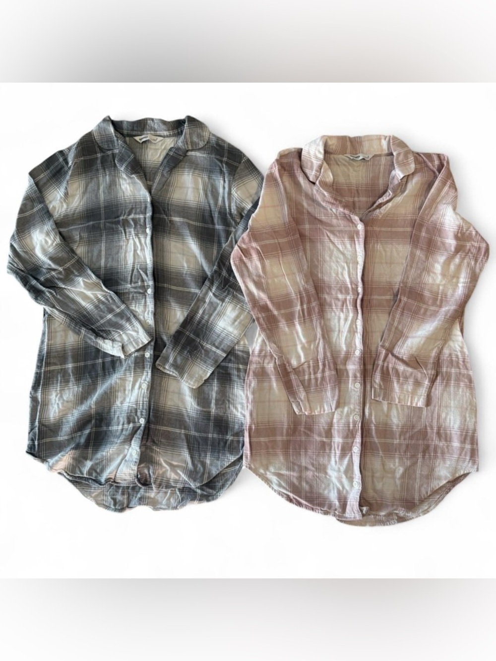 Sonoma pink gray multicoloured plaid button up nightgowns/ night shirts cozy